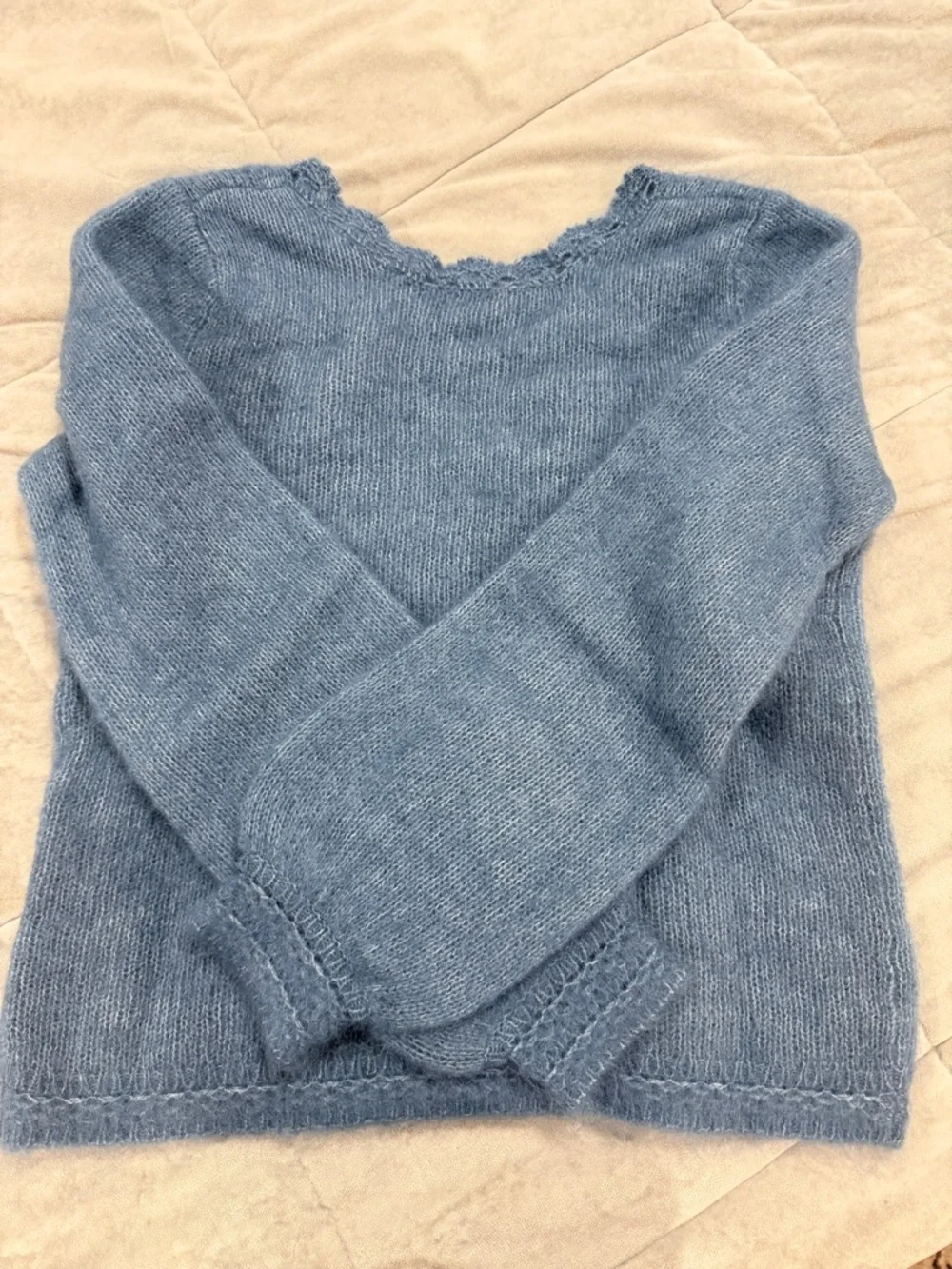 Sezane Angelo Blue Cable Lace Knit Sweater - Picture 5 of 5